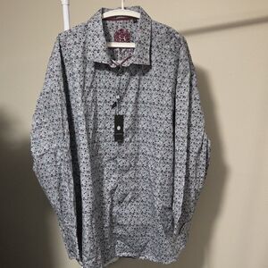 Horst Authentisch Mann Floral Long Sleeve Shirt White with Burgundy Accents